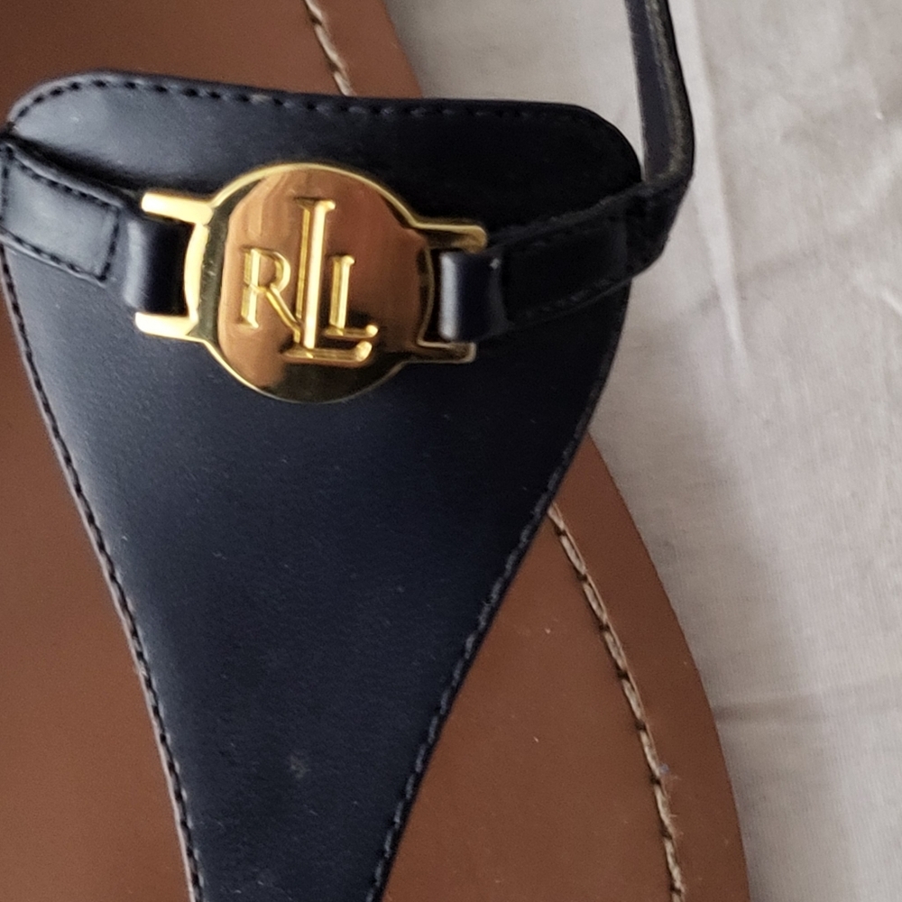 Lauren Ralph Lauren Black and Brown Sandals with T-Strap Design 11 B - Picture 3 of 8